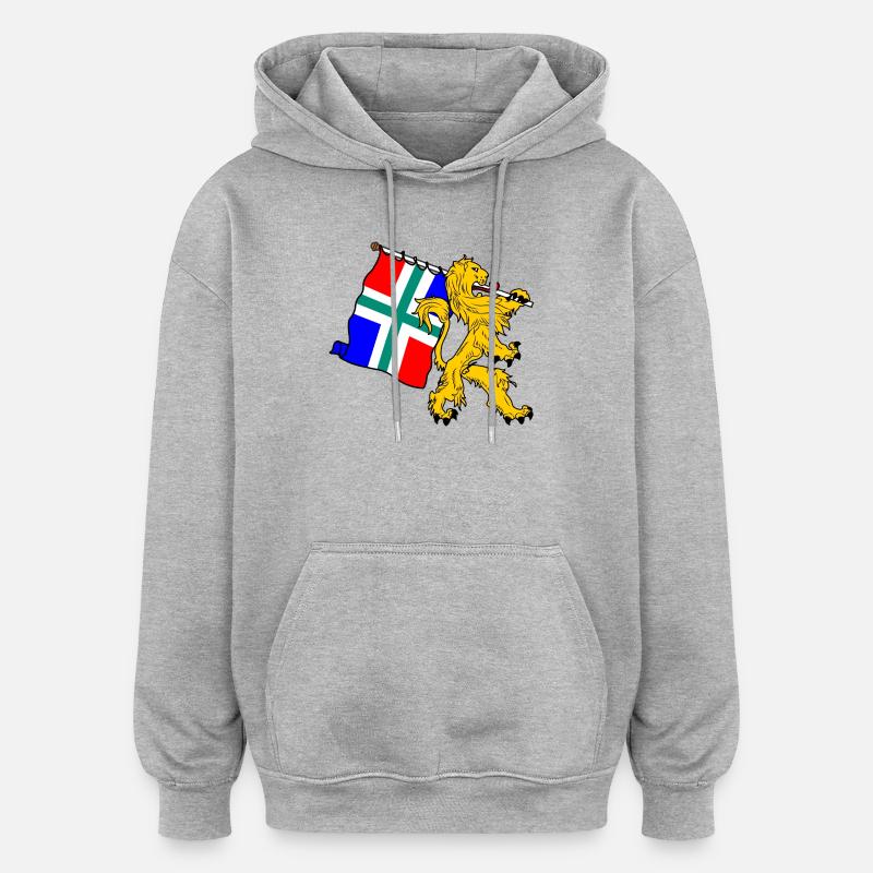 Lion avec drapeau Groningue - Sweat à capuche oversize unisexe - gris chiné