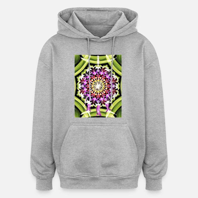 Attrape-rêves fleur mandala - Sweat à capuche oversize unisexe - gris chiné
