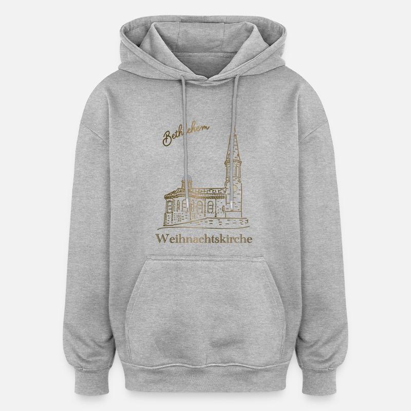 Weihnachtskirche Bethlehem, handgezeichnet - Oversized Unisex Hoodie - Grau meliert