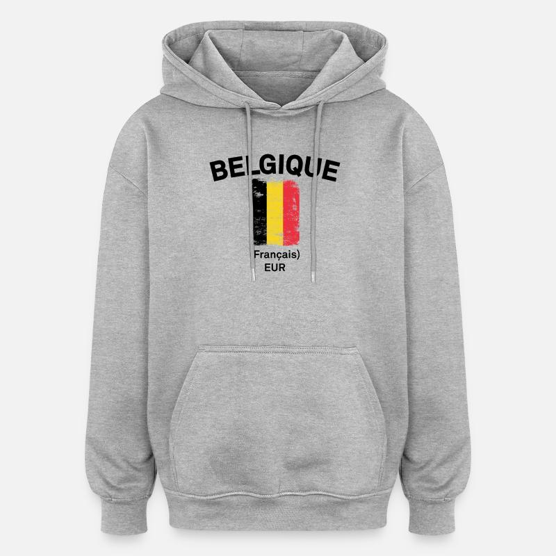 Bande grunge du drapeau belge - Sweat à capuche oversize unisexe - gris chiné