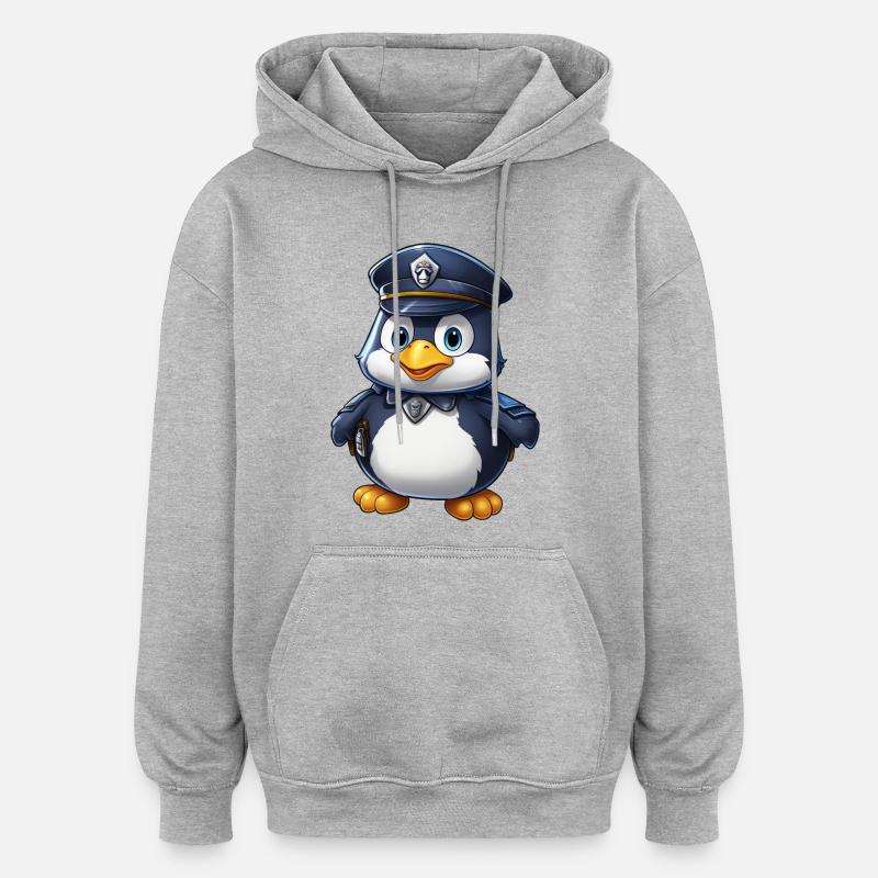 Policier pingouin - Sweat à capuche oversize unisexe - gris chiné