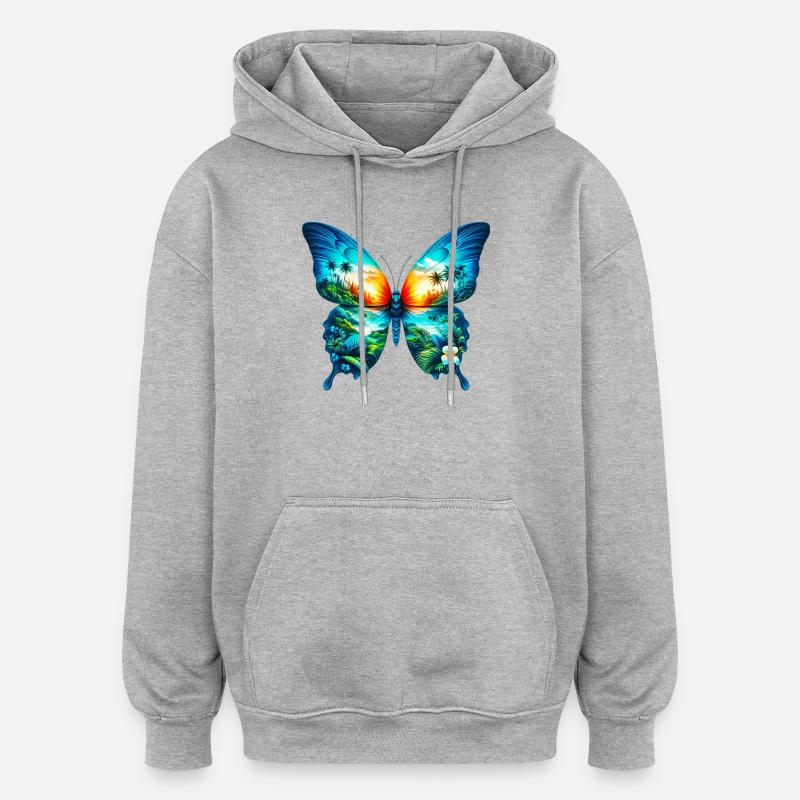 Papillon - Sweat à capuche oversize unisexe - gris chiné