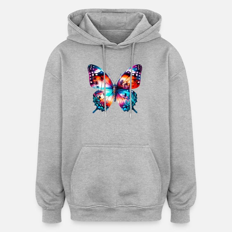 Papillon - Sweat à capuche oversize unisexe - gris chiné