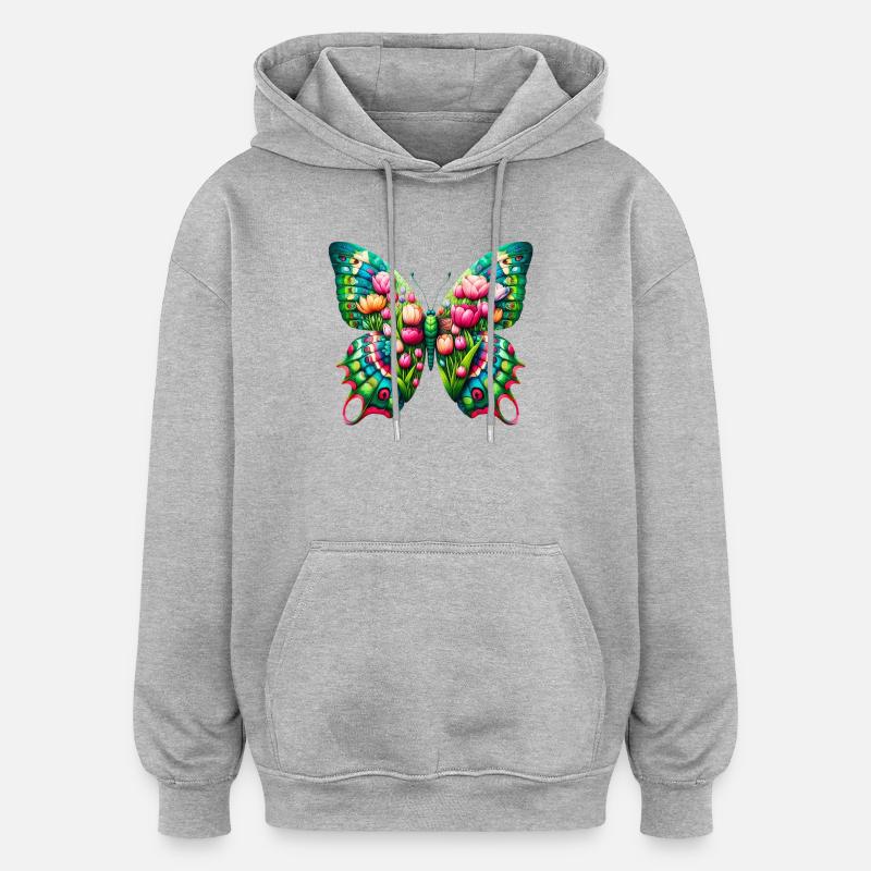 Papillon Fleurs Tulipes Tulipe Hollande - Sweat à capuche oversize unisexe - gris chiné
