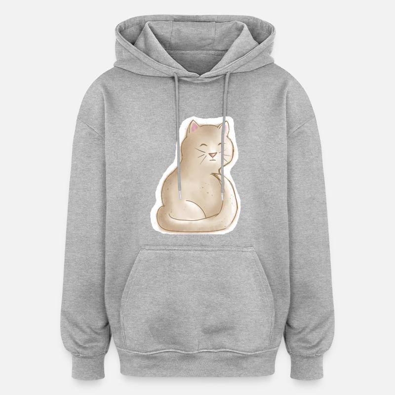 chaton fatigué - Sweat à capuche oversize unisexe - gris chiné