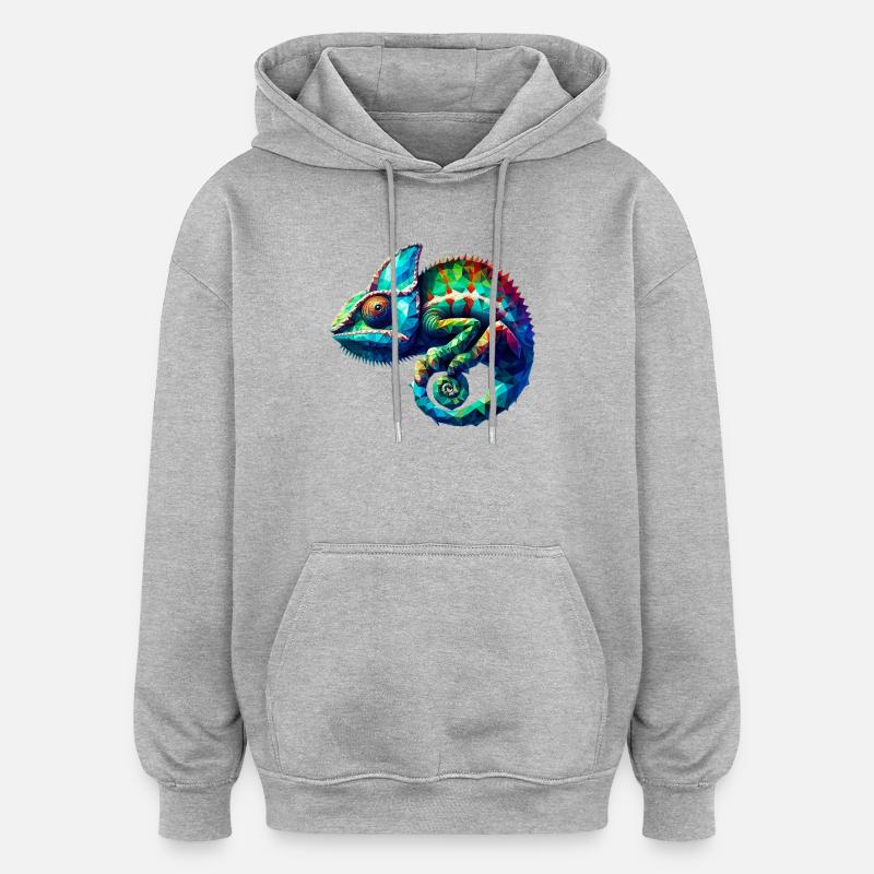 Caméléon polygonal - Sweat à capuche oversize unisexe - gris chiné