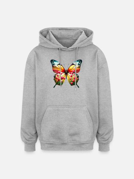 Tulipe papillon tulipe Hollande - Sweat à capuche oversize unisexe - gris chiné