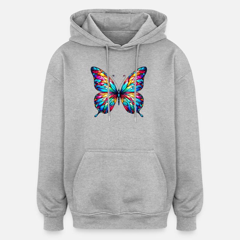 Papillon - Sweat à capuche oversize unisexe - gris chiné