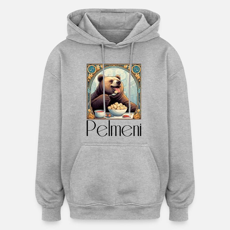Ours Pelmeni Cadeau Russe - Sweat à capuche oversize unisexe - gris chiné