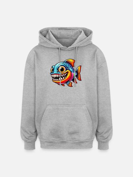 Piranha - Oversized Unisex Hoodie - Grau meliert