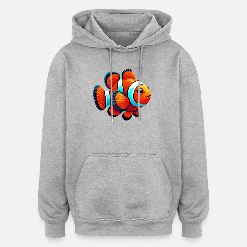 Poisson-clown - Sweat à capuche oversize unisexe - gris chiné