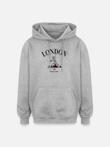 Tiny Union Jack Accent on Black - Oversized Unisex Hoodie - heather grey