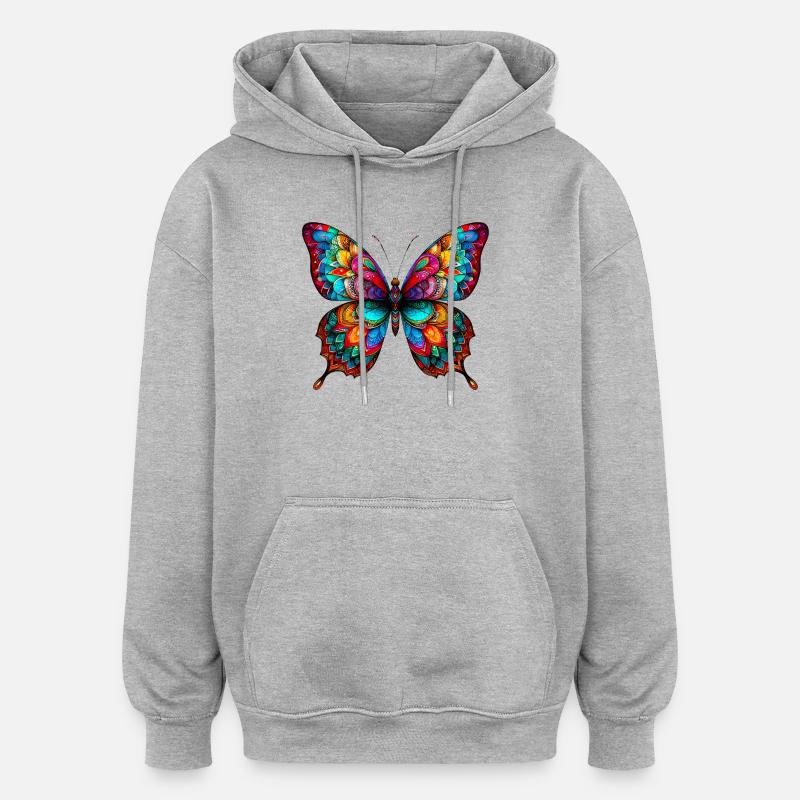 Papillon - Sweat à capuche oversize unisexe - gris chiné