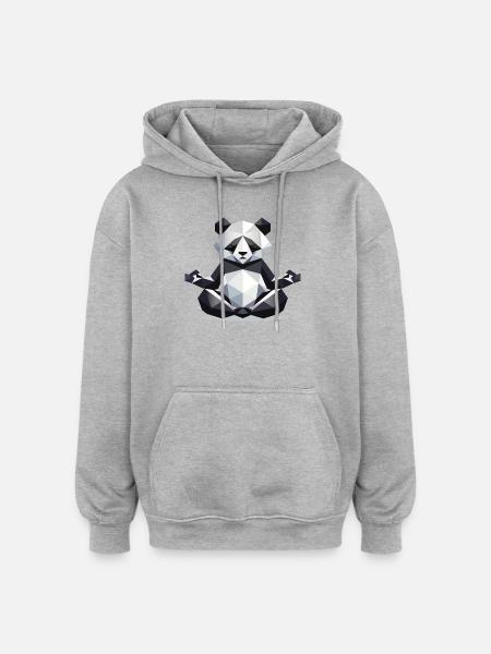 geometric panda bear in meditation - Oversized Unisex Hoodie - heather grey