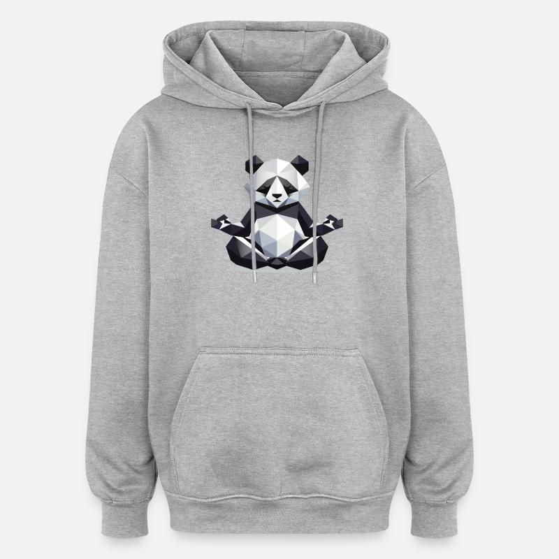 geometric panda bear in meditation - Oversized Unisex Hoodie - heather grey
