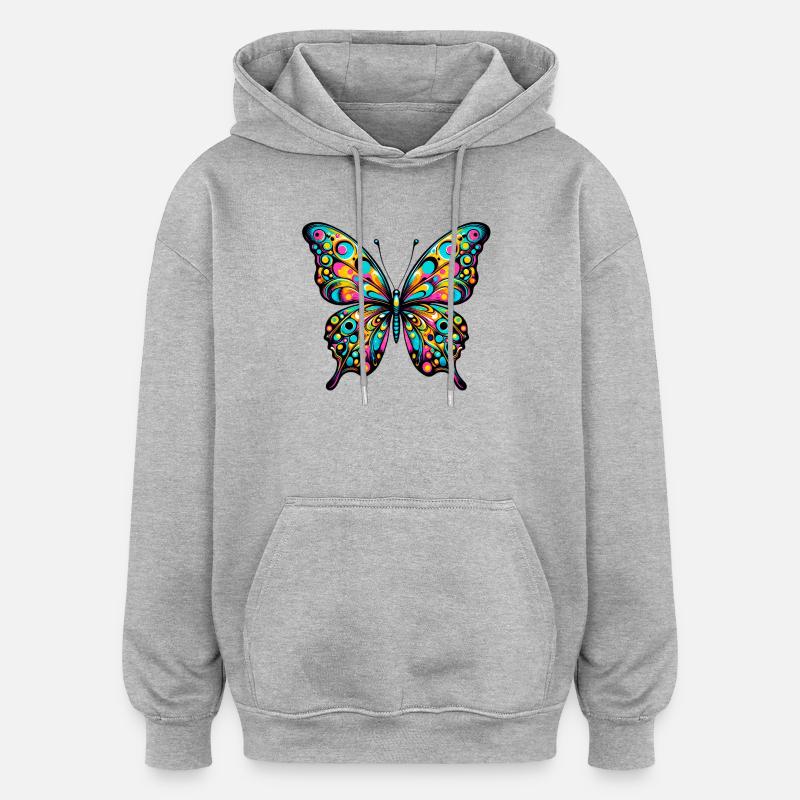 Papillon - Sweat à capuche oversize unisexe - gris chiné