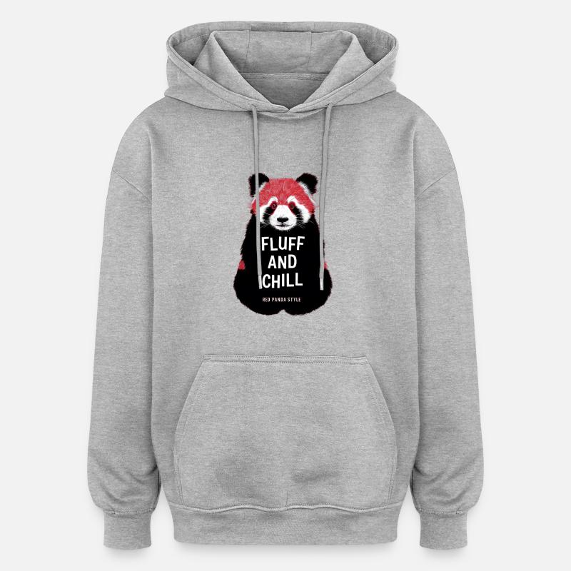 Fluff and Chill – Style panda roux - Sweat à capuche oversize unisexe - gris chiné