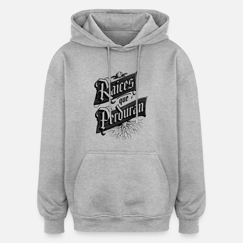 Raíces que Perduran - Sweat à capuche oversize unisexe - gris chiné