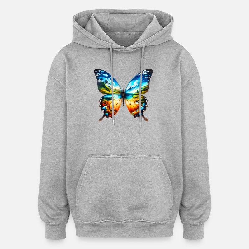 Papillon - Sweat à capuche oversize unisexe - gris chiné