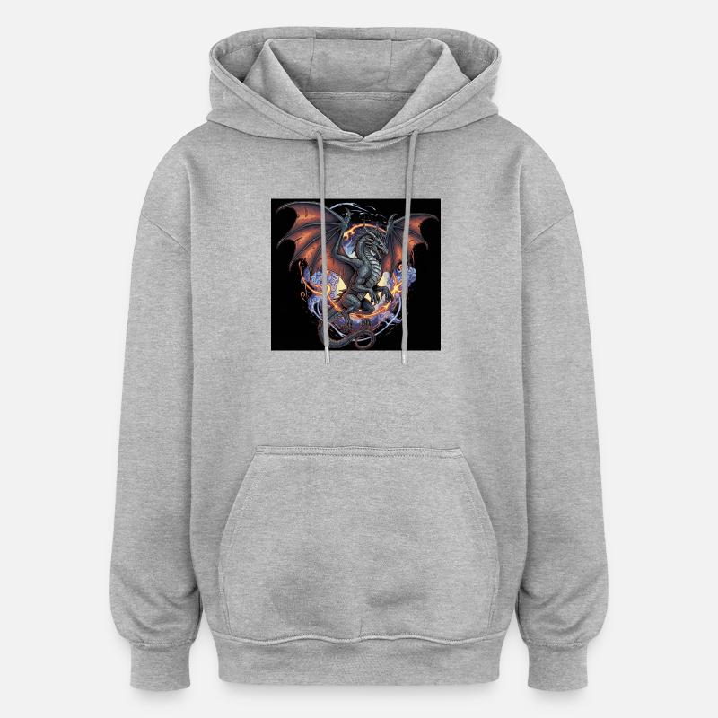 Drachenkampf mit Feuerhimmel - Oversized Unisex Hoodie - Grau meliert