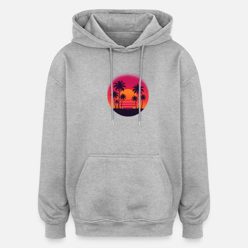 Coucher de soleil tropical avec palmiers - Sweat à capuche oversize unisexe - gris chiné