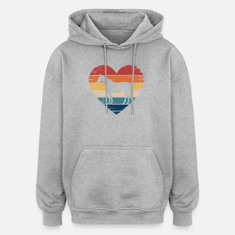 Silhouette de cheval dans le cœur - Sweat à capuche oversize unisexe - gris chiné