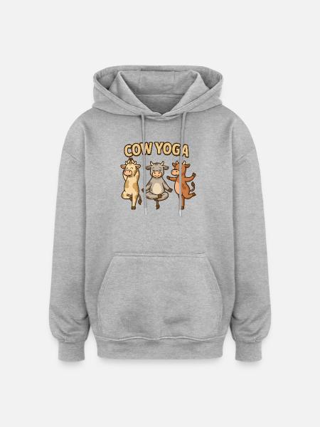 Cow Yoga Illustration - Oversized Unisex Hoodie - heather grey
