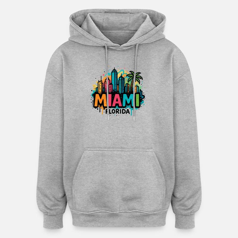 Miami Skyline Graffiti - Sweat à capuche oversize unisexe - gris chiné