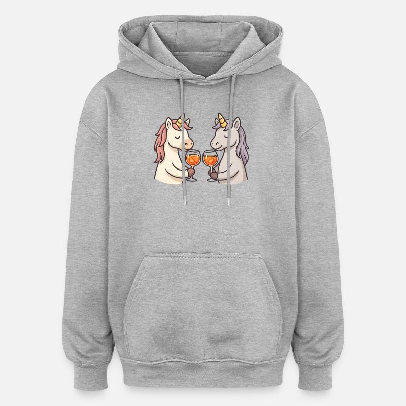 Zwei Einhörner stoßen an - Oversized Unisex Hoodie - Grau meliert