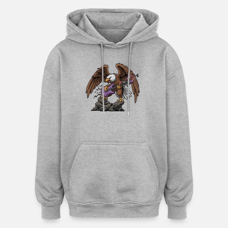 Aigle avec guitare violette sur rocher - Sweat à capuche oversize unisexe - gris chiné