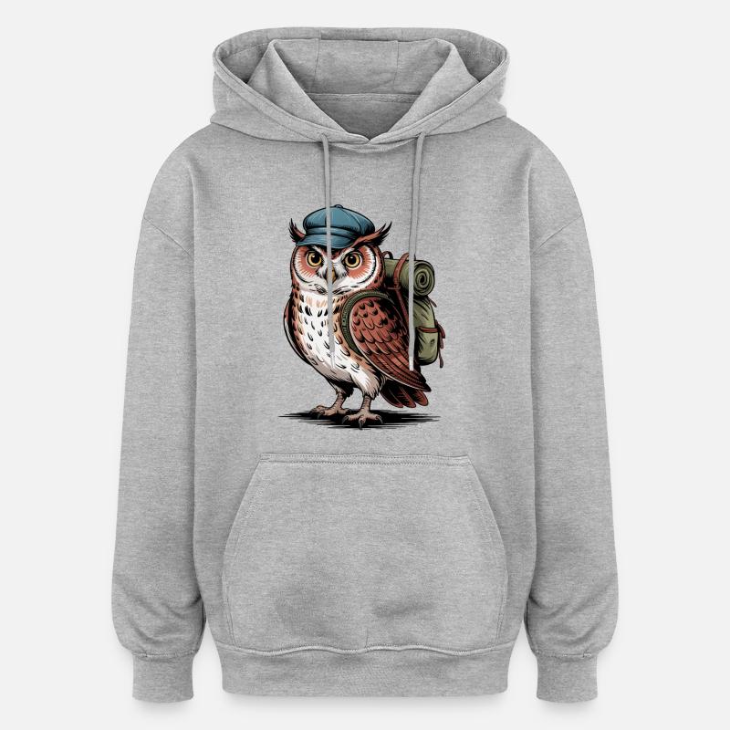 Wandernde Eule mit Rucksack - Oversized Unisex Hoodie - Grau meliert