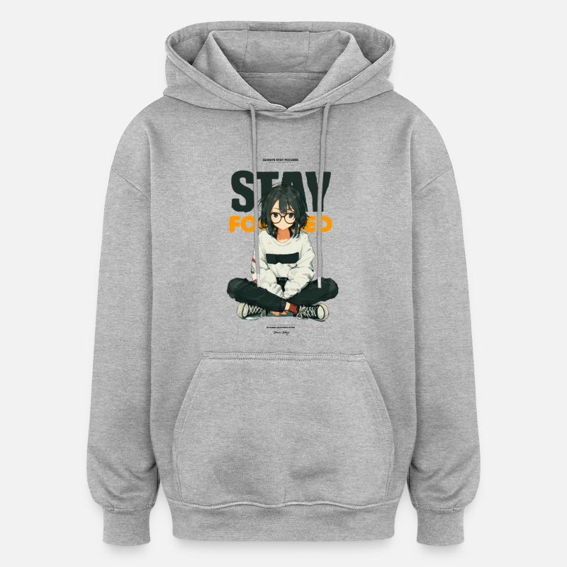 Restez concentré - Style anime - Sweat à capuche oversize unisexe - gris chiné