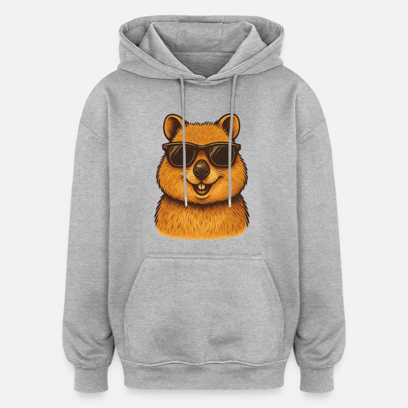 Quokka avec lunettes de soleil - Sweat à capuche oversize unisexe - gris chiné