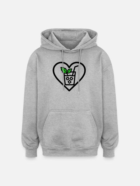 Mojito Heart Cocktail Mint Summer Drink - Oversized Unisex Hoodie - heather grey