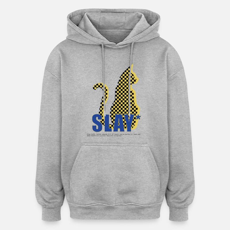Slay Katze Checker Silhouette - Sweat à capuche oversize unisexe - gris chiné