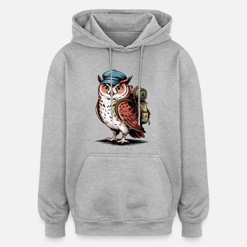Abenteuer Eule mit Rucksack - Oversized Unisex Hoodie - Grau meliert