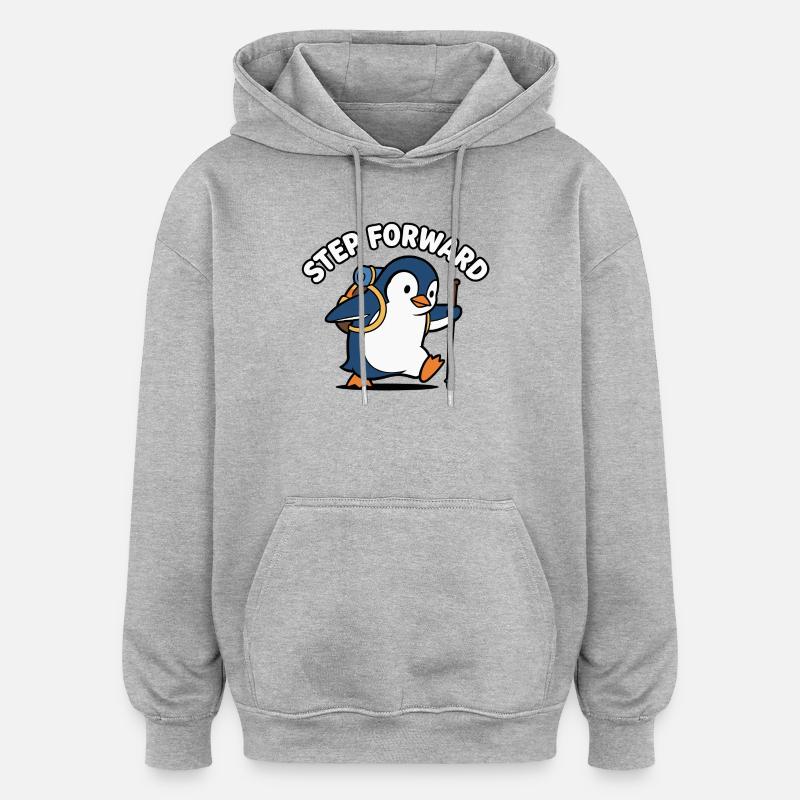 Pingouin Pas Avant - Sweat à capuche oversize unisexe - gris chiné