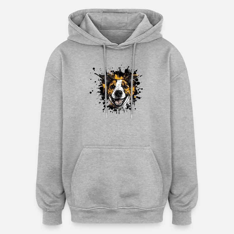 Portrait de Beagle Spritz - Sweat à capuche oversize unisexe - gris chiné