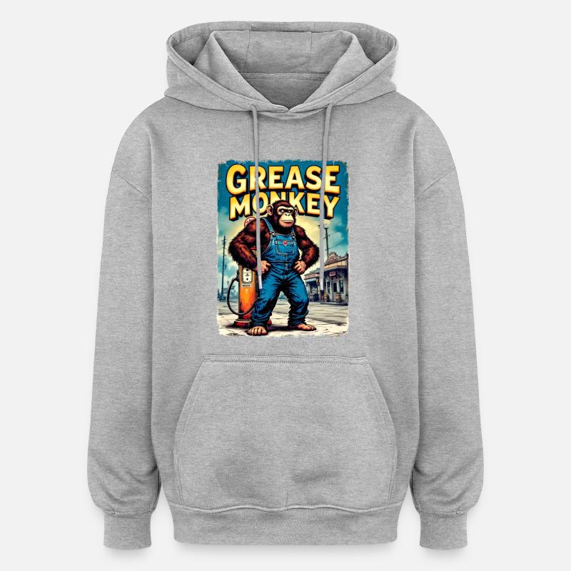 Art urbain rétro GreaseMonkey - Sweat à capuche oversize unisexe - gris chiné