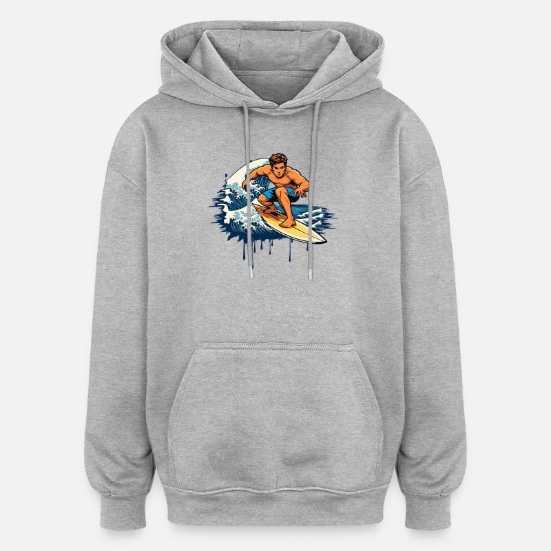 Dynamic graffiti illustration of a surfer - Oversized Unisex Hoodie - heather grey