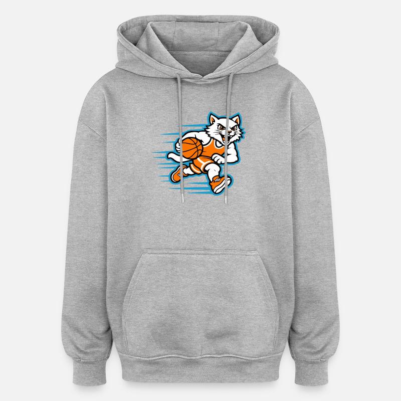 Mascotte Chat Dribbling Rapide de Basketball - Sweat à capuche oversize unisexe - gris chiné