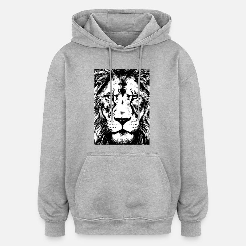 Regard de Lion Intense Puissance - Sweat à capuche oversize unisexe - gris chiné