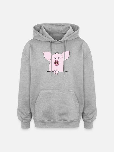 Pehmeä vaaleanpunainen possu -piirros - Unisex oversize huppari - harmaasävyinen