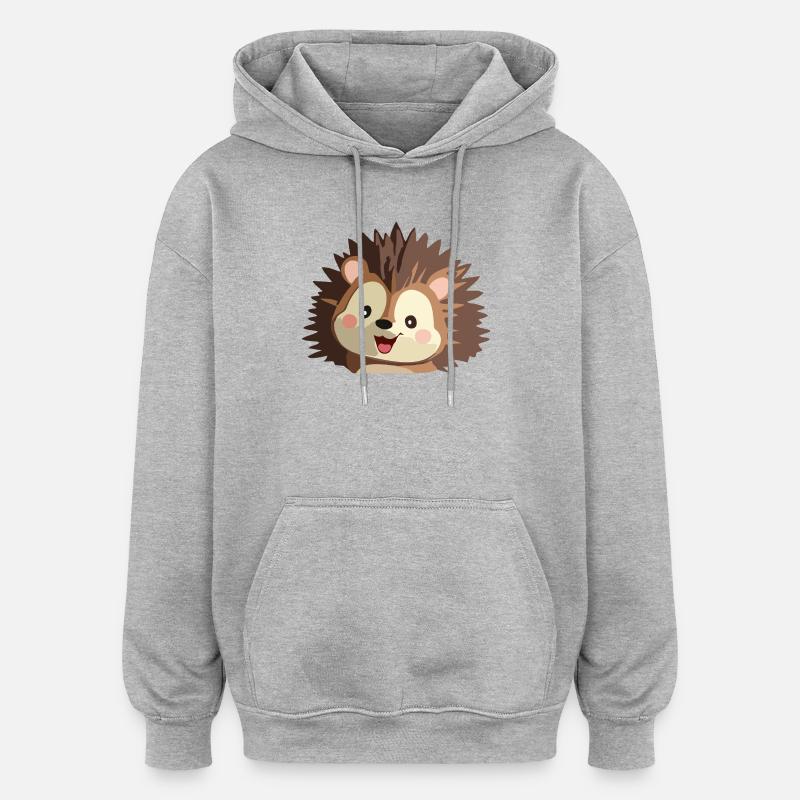 Illustration d'un hérisson câlin - Sweat à capuche oversize unisexe - gris chiné