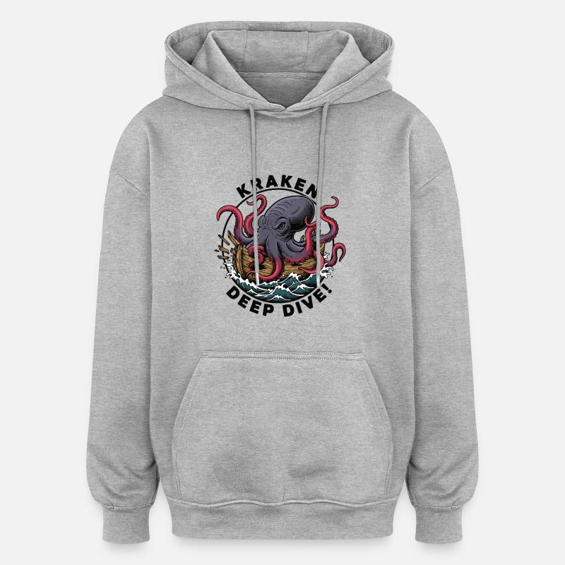 Kraken Deep Dive Attaque Navire - Sweat à capuche oversize unisexe - gris chiné