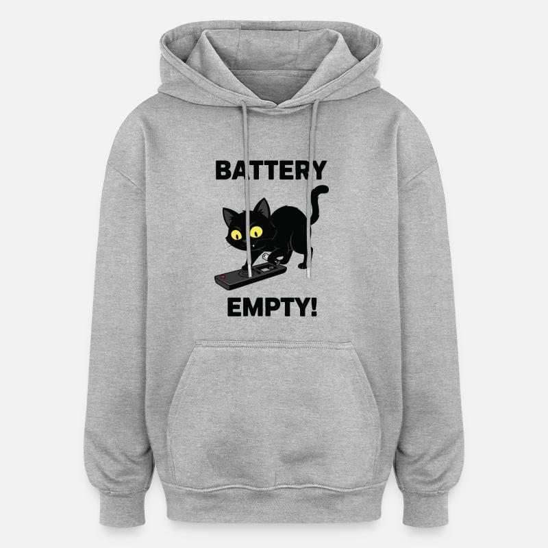 Battery Empty Chat Télécommande Humour - Sweat à capuche oversize unisexe - gris chiné