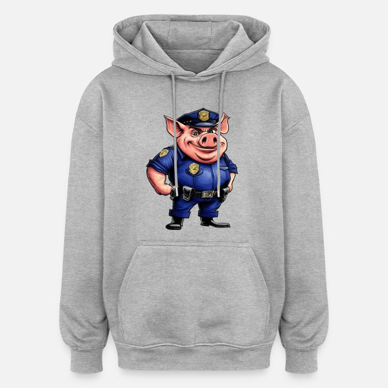 Cochon policier - Sweat à capuche oversize unisexe - gris chiné