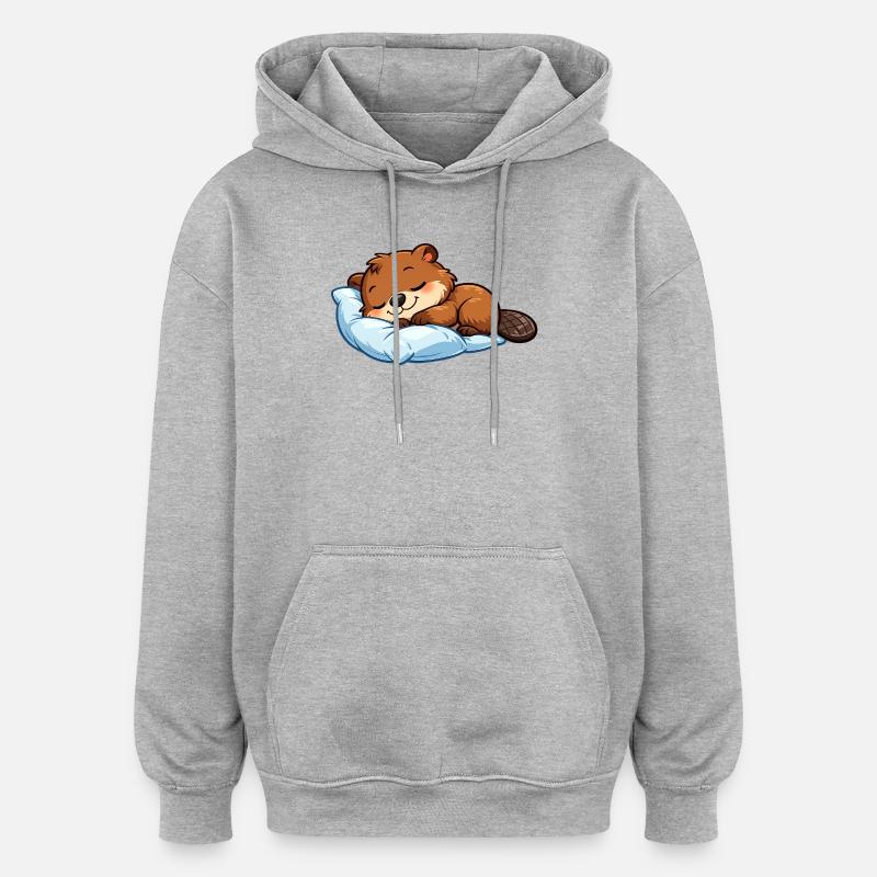 Nukkuva majava sinisellä tyynyllä - Unisex oversize huppari - harmaasävyinen