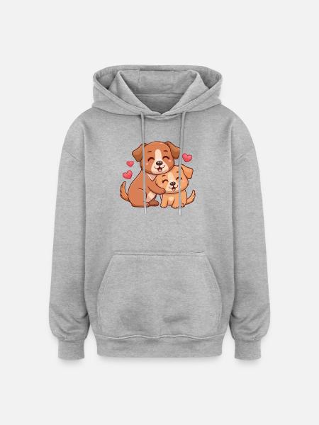 Zwei Welpen Kuschelherz Illustration - Oversized Unisex Hoodie - Grau meliert