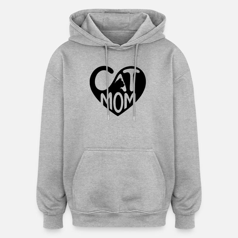 Cat Mom, Katzen-Mama Herz - Oversized Unisex Hoodie - Grau meliert